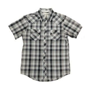 Coastal Shirt Mens Medium Gray Western Rodeo Pearl Snap Plaid Short Sleeve Work